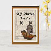 海賊ボートおよび地図の誕生日 カード (黄色い花)