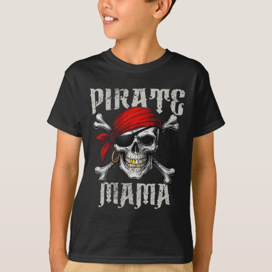 海賊ママ ジョリーロジャー旗とドクロの骨 Tシャツ (正面)