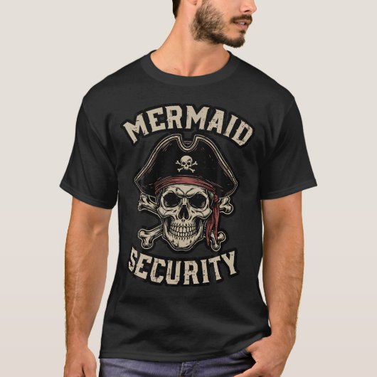 海賊マーメイドセキュリティ面白いドクロ Tシャツ (正面)