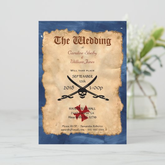 海賊ユニークスカル及び剣結婚式招待状 招待状 (スタンド正面)