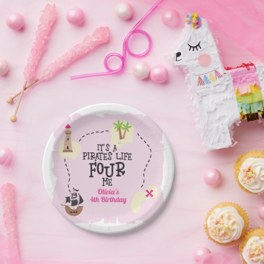 海賊ライフFOUR meピンク誕生日 ペーパープレート (パーティー)