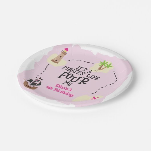 海賊ライフFOUR meピンク誕生日 ペーパープレート (アングル)