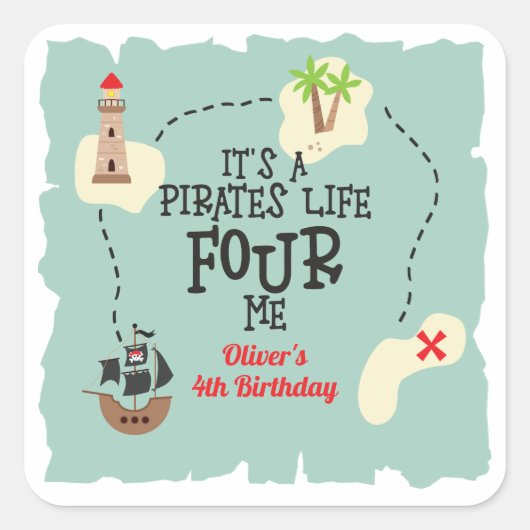 海賊人生最高！4歳の誕生日 スクエアシール (正面)