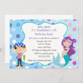 海賊人魚の招待状の子供の誕生日のパーティー 招待状 (正面/裏面)