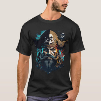 海賊伝説の船長 - ドクロと船のレトロデザイン Tシャツ