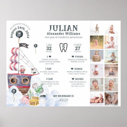 海賊写真1年目のマイルストーン12か月写真 ポスター (正面)