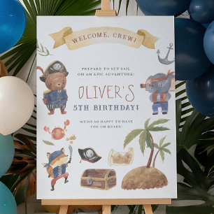 海賊動物の誕生日パーティーウェルカムサイン ポスター
