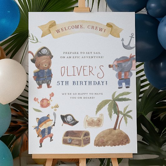 海賊動物の誕生日パーティーウェルカムサイン ポスター