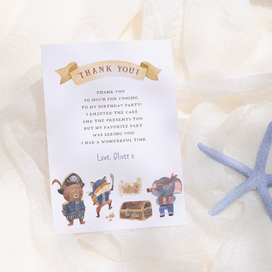 海賊動物少年の誕生日パーティー サンキューカード
