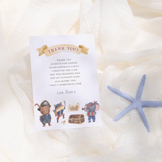 海賊動物少年の誕生日パーティー サンキューカード