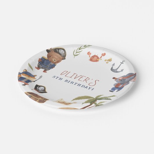 海賊動物少年の誕生日パーティー ペーパープレート (アングル)