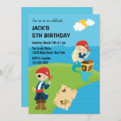 海賊及び人魚誕生日招待状ブルー 招待状 (正面/裏面)