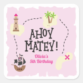 海賊地図 ピンク 誕生日 スクエアシール