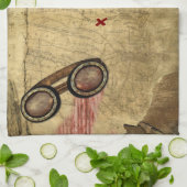 海賊地図、金貨 キッチンタオル (折り畳み)