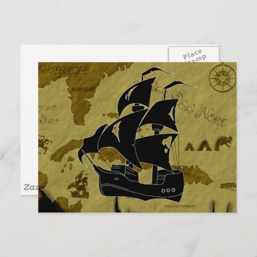 海賊地図#1のずたずたに裂かれた船 ポストカード (正面/裏面)