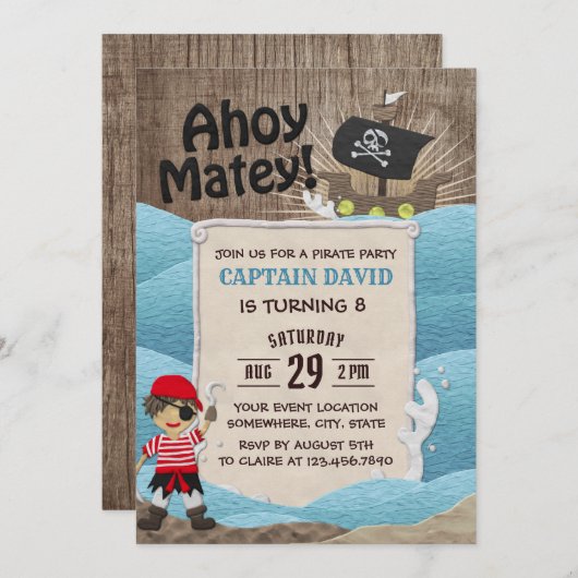 海賊大尉アホイ・ボーイ8歳の誕生日パーティー 招待状 (正面/裏面)