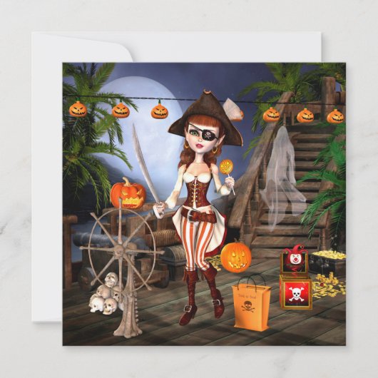 海賊女の子のハローウィンパーティの正方形の招待状 招待状 (正面)