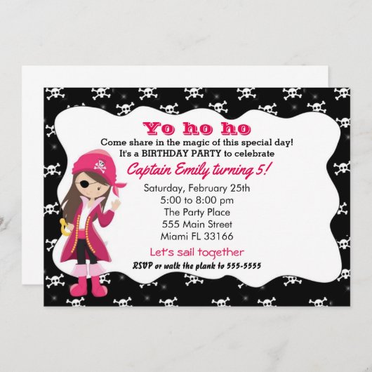 海賊女の子の誕生日のパーティの招待状 招待状 (正面/裏面)