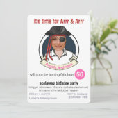 海賊女の誕生日おもしろ 面白い あなたの顔を追加 素晴らしい 招待状 (スタンド正面)