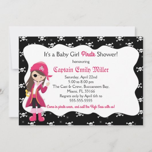 海賊女の赤ちゃんのシャワーのパーティの招待状 招待状 (正面)