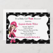 海賊女の赤ちゃんのシャワーのパーティの招待状 招待状 (正面/裏面)