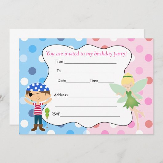 海賊妖精の誕生日の招待状は記入します 招待状 (正面/裏面)