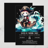 海賊威厳のあるお洒落誕生日 招待状 (正面/裏面)