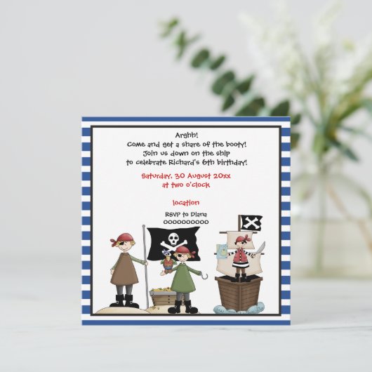 海賊子供の誕生日パーティの招待状 – ブ縁どルー 招待状 (スタンド正面)