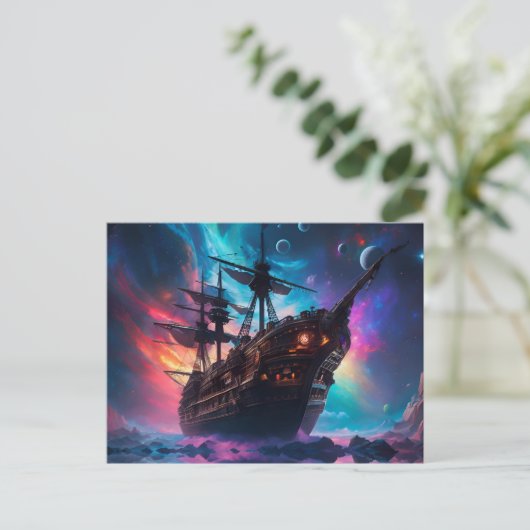 海賊宇宙船が別の惑星に着陸 ポストカード (スタンド正面)