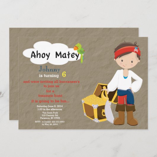 海賊宝捜しの誕生日の招待状 招待状 (正面/裏面)