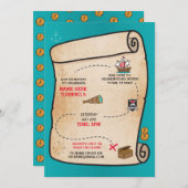 海賊宝物地図の誕生日の船のパーティーの招待 招待状 (正面/裏面)