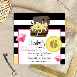 海賊宝箱コイン&ジュエリー誕生日 招待状