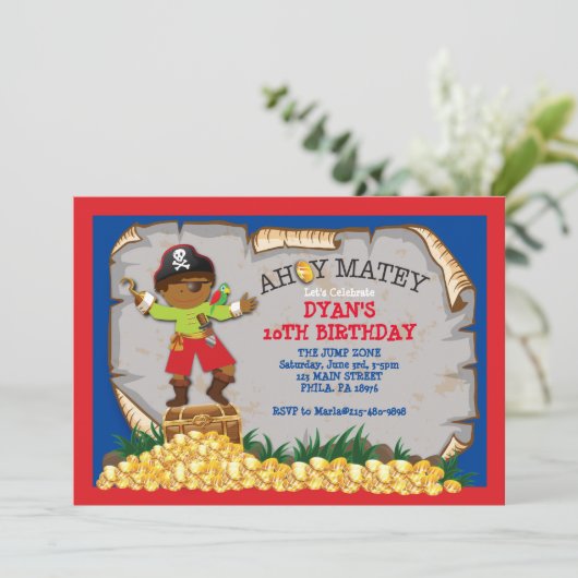 海賊宝箱バースデーパーティーへの招待 招待状 (スタンド正面)
