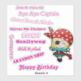 海賊少女おもしろいスローガンのステッカー シール