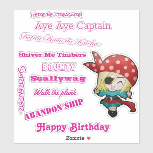 海賊少女おもしろいスローガンのステッカー シール (シート)