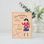 海賊少女トレジャーマップおもしろい誕生日パーティー インビテーションポストカード (スタンド正面)