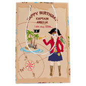 海賊少女トレジャーマップおもしろい誕生日パーティー ミディアムペーパーバッグ (正面)