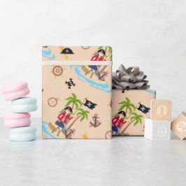 海賊少女トレジャーマップおもしろい誕生日パーティー ラッピングペーパー