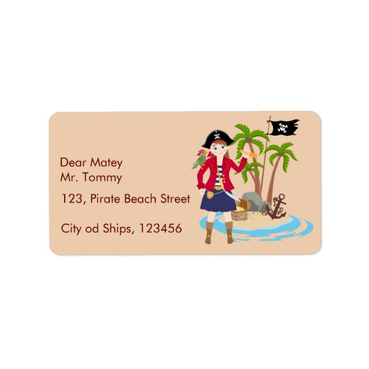海賊少女トレジャーマップおもしろい誕生日パーティー ラベル (正面)