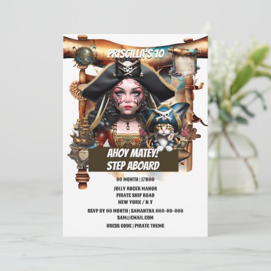 海賊少女ネコの宝の地図バースデーテーマパーティー 招待状 (スタンド正面)