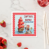 海賊少女バースデーパーティーボートカートゥーンスタイル スタンダードカクテルナプキン (インサイチュ)