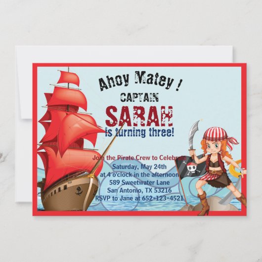 海賊少女バースデーパーティー招待船 招待状 (正面)