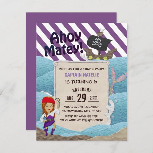 海賊少女パープルストライプ6thバースデーパーティー 招待状 (正面/裏面)