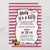 海賊少女ピンクストライプの冒険マップ赤ちゃんシャワー 招待状 (正面/裏面)