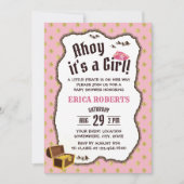 海賊少女ピンク&金ゴールドアドベンチャーマップベビーシャワー 招待状 (正面)