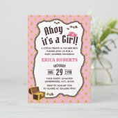 海賊少女ピンク&金ゴールドアドベンチャーマップベビーシャワー 招待状 (スタンド正面)