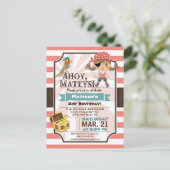 海賊少女；コーラルピンク&ブラウン誕生日パーティー インビテーションポストカード (スタンド正面)