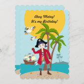 海賊少年と船の誕生日パーティーの招待 招待状 (正面/裏面)