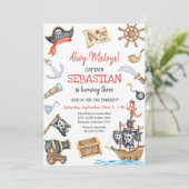 海賊少年 誕生日 インビテーションカード Ahoy Mateys 招待状 (スタンド正面)
