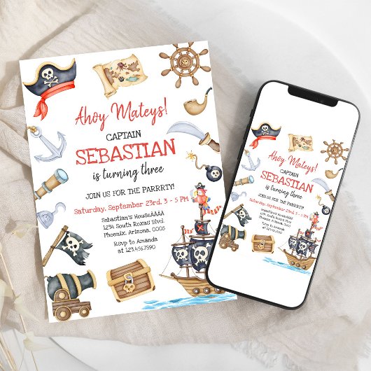 海賊少年 誕生日 インビテーションカード Ahoy Mateys 招待状